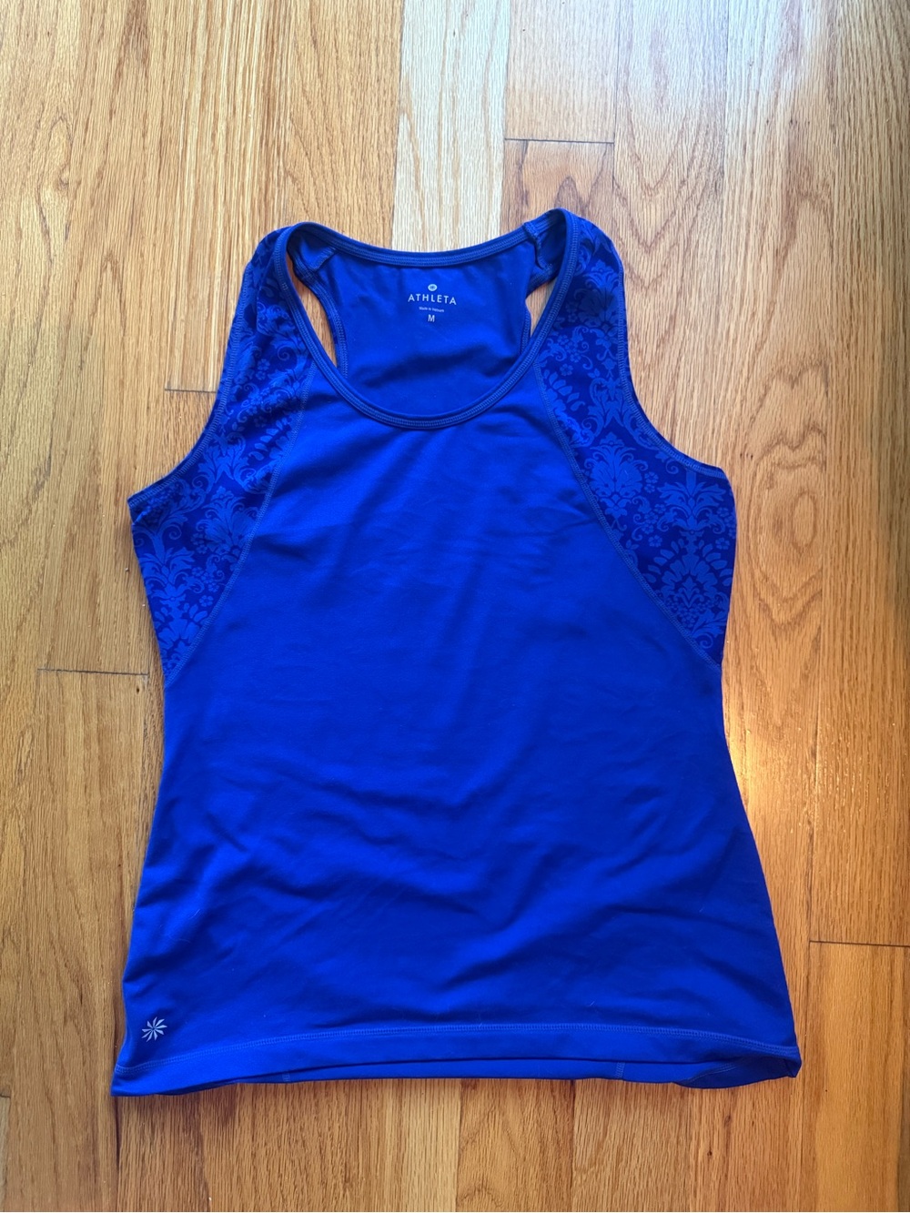 Athleta Blue Racerback Tank with Patterned Side Panels